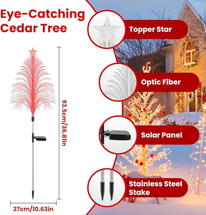Christmas Pathway Lights Outdoor, 4 Pack Christmas Tree Lights, 7 Color Changing Solar Stake Lights with Topper Star IP44 Waterproof for Garden Lawn Porch Front Door Patio Holiday Decor
