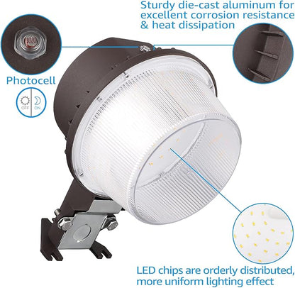 TORCHSTAR LED Barn Light, Dusk to Dawn Area Lights with Photocell, Outdoor Security Flood Lighting, ETL & FCC Listed, IP65 Waterproof, Aluminum Housing, 110-277V, Garage, Yard, 5000K Daylight, Bronze