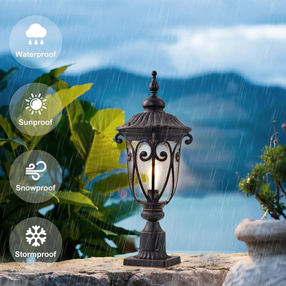 Outdoor Post Light Fixture with Pier Mount, 24 Inch High Vintage Post Lamp for Yard, Antique Bronze Exterior Waterproof Pole Lantern with Seeded Glass Shade, Aluminum, LM0519-M