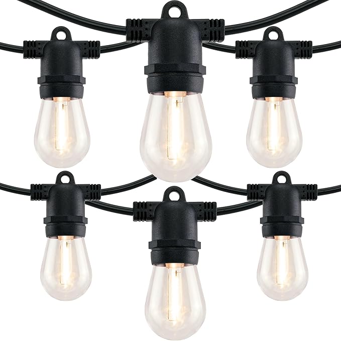 YULETIME 35 Feet 18 Sockets Patio String Lights with LED Bulbs, Weatherproof Backyard Light Bistro Lights (15 Lights - 2 Sets)
