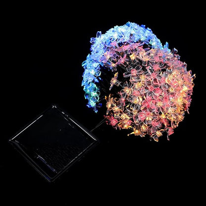 Lurrose Solar-Powered Cherry Blossom String Lamp LED Outdoor Flower-Shaped Decorative Lights with Modes for Garden Patio Wedding Party Festival