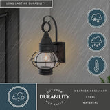 VAXCEL 2-Pack Chatham 13.5 in. H 1-Light Textured Black Coastal Outdoor Wall Sconce Made of Durable Steel, Clear | Lumora