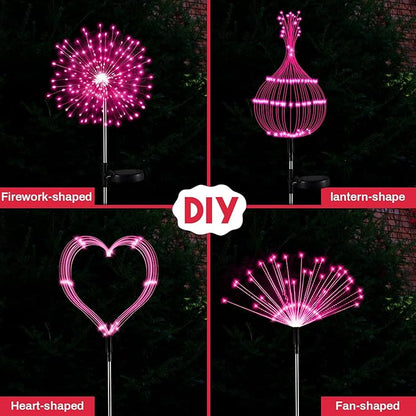 6 Pcs Valentine's Day Solar Firework Lights Solar Lights Outdoor Garden 120 LED 8 Modes Waterproof LED Sparkler Outdoor for Valentines Patio Yard Pathway Walkway (Red,Pink)