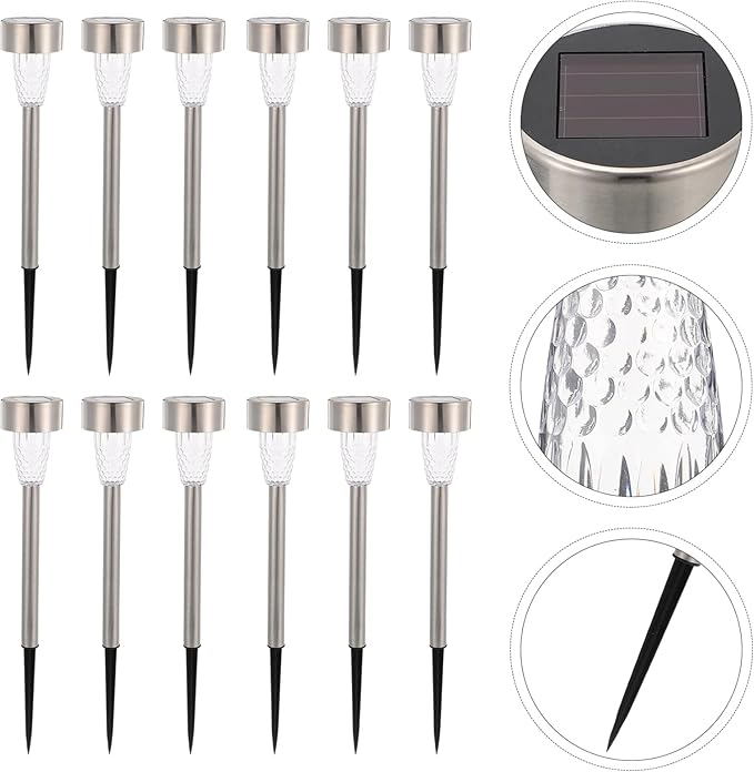 Angoily 12pcs Lawn Lamp Outdoor Solar Pathway Lamp Motion Sensor Outdoor Lights Patio Lights Solar Walkway s Stake Stainless Steel Insert into The Ground Small Tube