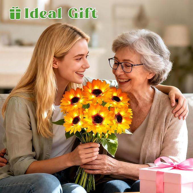 Solar Sunflower Lights Outdoor Garden Decor, Solar Flowers Lights with 12 Sunflowers,8 Lighting Modes, Birthday Gifts for Mom Women, Outdoor Decorative Stakes Light for Landscape Yard Patio Lawn