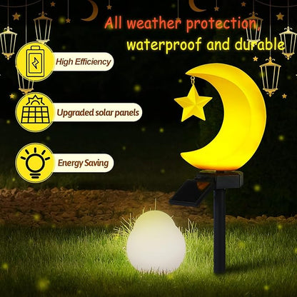 2 Pack Solar Eid Mubarak Lights Decorations Outdoor Ramadan Lights Moon Star Stakes Solar Light Eid Mubarak Decorations Ramadan Lantern Waterproof for Pathway Garden Patio Lawn Yard Walkway Decor