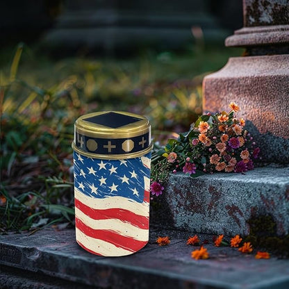 Solar Powered Garden Stake Lights American Flag Print Solar Lights Cemetery Decorations for Grave