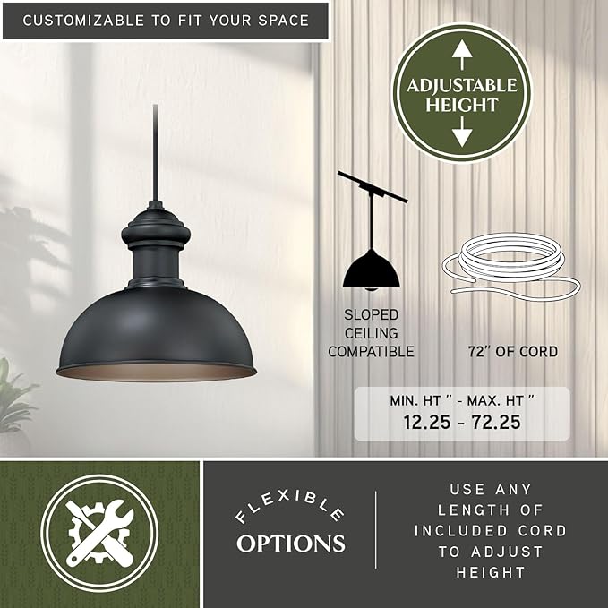VAXCEL Franklin 1 Light Bronze Farmhouse Outdoor Barn Dome Pendant