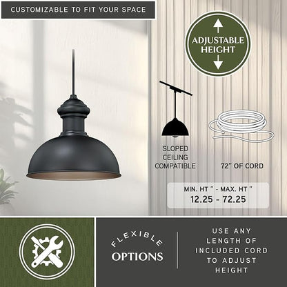 VAXCEL Franklin 1 Light Bronze Farmhouse Outdoor Barn Dome Pendant