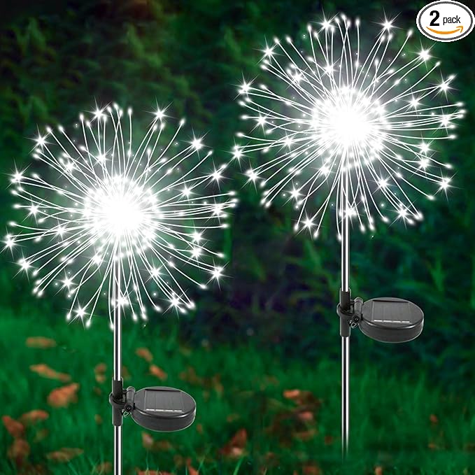Solar Garden Lights Outdoor, 2 Pack 120 LED Twinkling Firework Lights Decorative with 2 Modes, Outdoor Waterproof | Lumora
