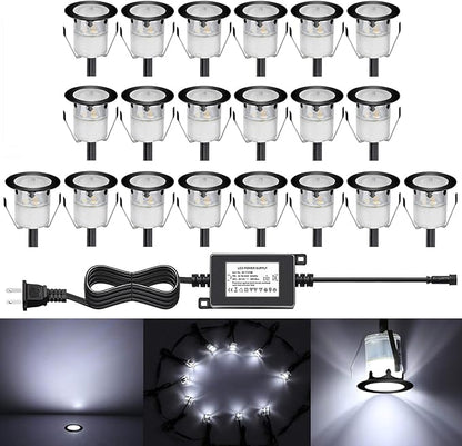 Low Voltage LED Deck Light Kit Stainless Steel Waterproof Recessed Wood Decking Stairs Garden Yard Patio Decor Lamp Outdoor Black Border LED Lighting (Cool White, 20pcs)