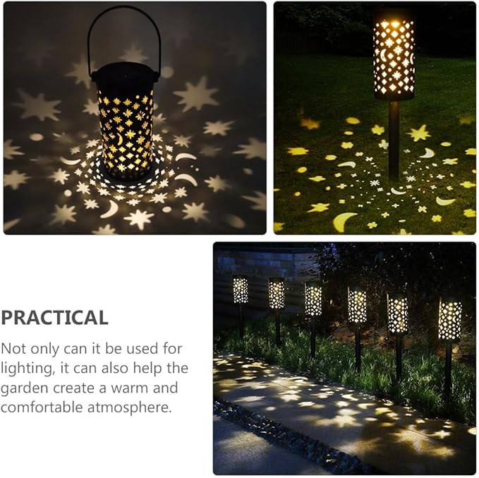 Gadpiparty 2pcs Solar Lawn Lamp Decorative Projection Light Outdoor Garden Path Lights Solar Powered Wrought Iron Star and Moon Pattern Landscape Lighting