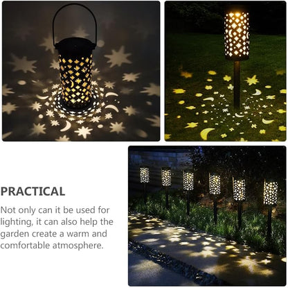 2pcs Solar Wrought Iron Lawn Plug Lamps Decorative Outdoor Projection Lights Star and Moon Pattern Solar Powered Garden Path Lights for Patio and Yard