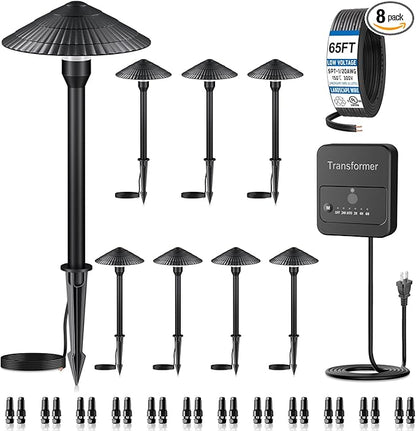 ZZXX All-in-One Low Voltage Landscape Lighting Kit 8-Pathway Lights with 96W Transformer, 5W LED Landscape Lighting Low Voltage 12-24V,IP66 Waterproof Outdoor Lights 2700K for Yard Patio Walkway