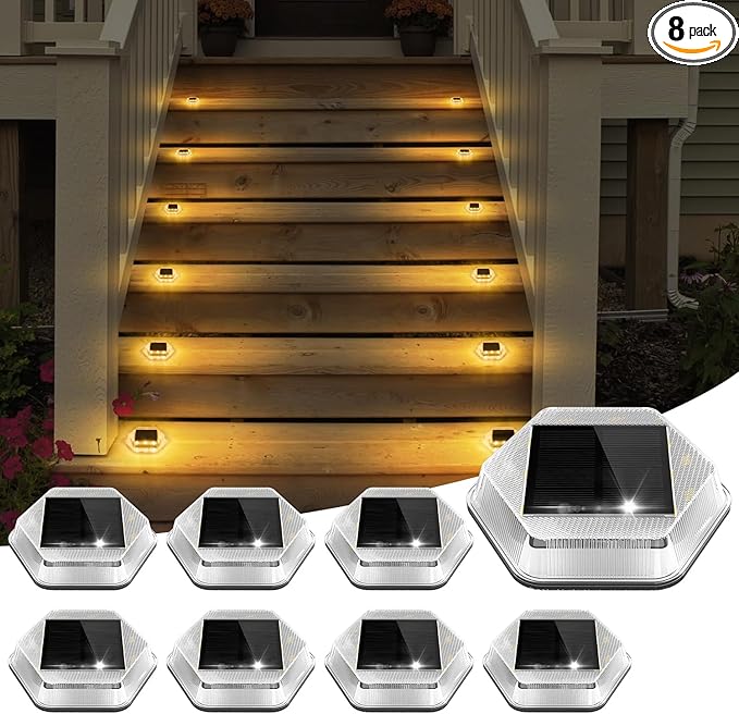 Solar Deck Lights Dock Step Lights- 8 Packs Waterproof 1200mAh Auto ON/Off LED Solor Powered Stair Lighting for | Lumora