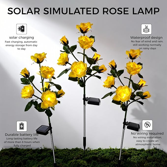 2 Pack Solar Garden Lights Outdoor, Waterproof 7-Rose Flower Lights for Yard, Solar Powered Outdoor Lights, Stake Lights for Patio Pathway Lawn Fence(Pink, 27")