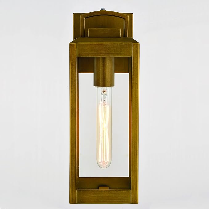 VAXCEL Kinzie Outdoor Porch Light, 5" W x 14.25" H Gold Brass Outdoor Lantern, Modern Dusk to Dawn Wall Light for | Lumora