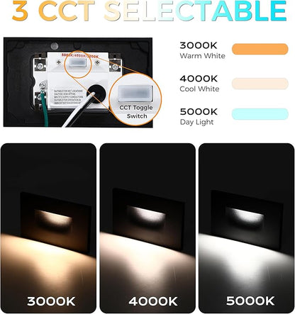 CLOUDY BAY Dimmable Upgraded 3 Color 120V LED Indoor Outdoor Step Light,3000K/4000K/5000K 3W 55lm,Stair Light,Metal Black,6 Pack