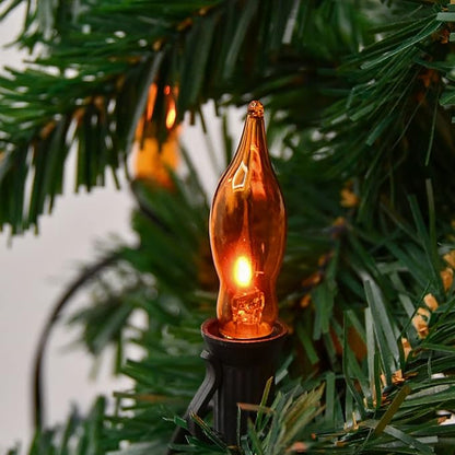 SUNSGNE 10Ft Flickering Flame String Lights, C18 Christmas String Lights with 10 Orange Flicker Flame Lights for Home Halloween Christmas Outdoor Decorations, 1 Watt, 120 Volt- Black Wire