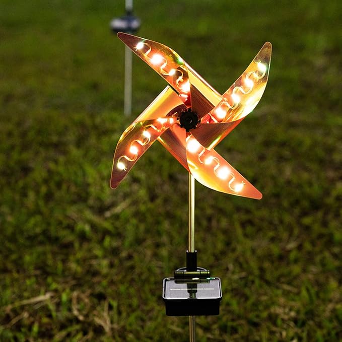 Solar Windmill Light Wind Spinner, Solar Outdoor Yard Lights Christmas Decorations Garden Light, 2 Pack Windmill-Shaped Landscape Path Lawn Lights LED Lamp Spin Pathway Lights