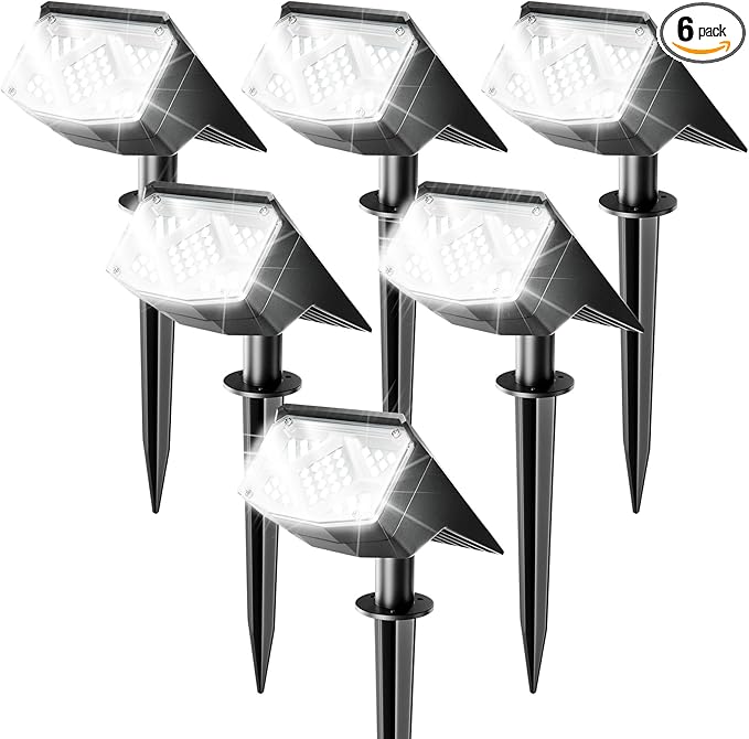 Anordsem Solar Spot Lights Outdoor: 1000mAh+ABS Waterproof Case 6 Pack - 2 White Light Modes for Yard Garden Path Decoration - Bright Security Lighting Gifts for Homeowner