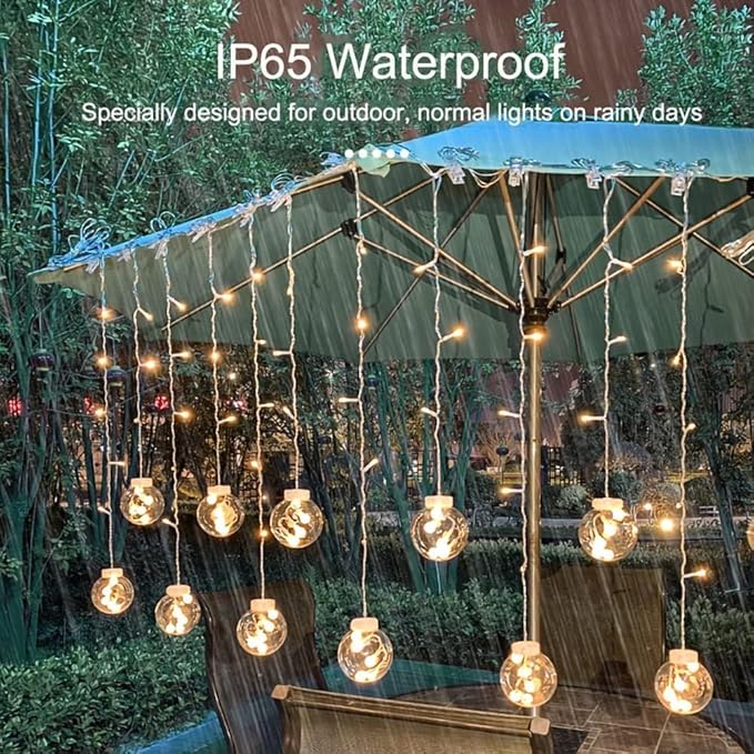 Solar Wishing Ball Fairy Curtain Lights, Waterproof 8 Modes Flashing String Lights with Remote Control for Bedroom, Christmas, Wedding, Party Decoration (Warm White)