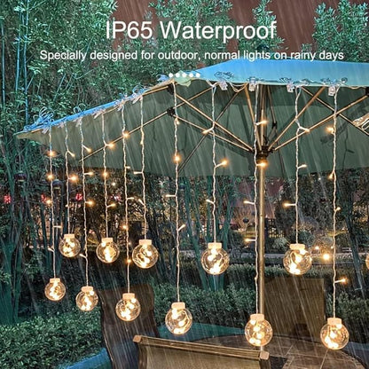 Solar Wishing Ball Fairy Curtain Lights, Waterproof 8 Modes Flashing String Lights with Remote Control for Bedroom, Christmas, Wedding, Party Decoration (Warm White)