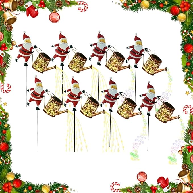 Christmas Santa Solar Kettle Lights Garden Lawn Decorative Lights, Santa Kettle Ground Lamp Solar LED Night Light Outdoor Garden Decor for Pathway Yard Patio(8PCS Warm+Colorful Light)