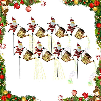 Christmas Santa Solar Kettle Lights Garden Lawn Decorative Lights, Santa Kettle Ground Lamp Solar LED Night Light Outdoor Garden Decor for Pathway Yard Patio(8PCS Warm+Colorful Light)
