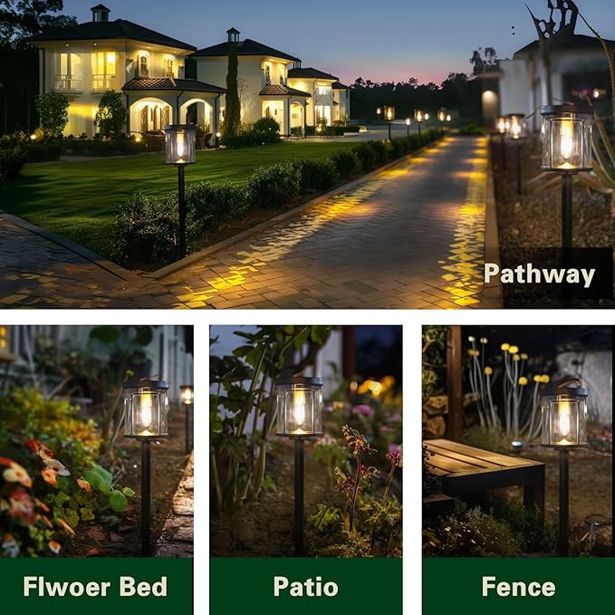 EcoGreen Solar Pathway Lights Outdoor 4-Pack - Solar Powered Garden Lights Waterproof, 3000K Warm White, 4.76 * 23.07in, Auto Dusk to Dawn for Yard, Driveway, Garden, Patio & Walkway (031H)