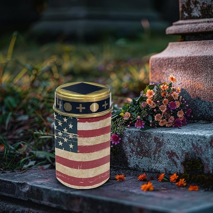 USA Flag Print Solar Pathway Lights Outdoor, Easy to Install Solar Lights Outdoor Waterproof, LED Solar Garden Lights Landscape Lighting for Walkway Lawn Yard