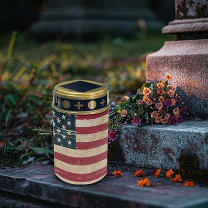 USA Flag Print Solar Pathway Lights Outdoor, Easy to Install Solar Lights Outdoor Waterproof, LED Solar Garden Lights Landscape Lighting for Walkway Lawn Yard