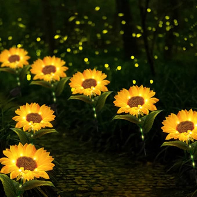 4 Packs Sunflower Solar Lights Outdoor Lifelike Solar Sunflowers IP44 Waterproof Garden Lights Auto On/Off Stake for Yard Pathway Garden Sunflower Decor