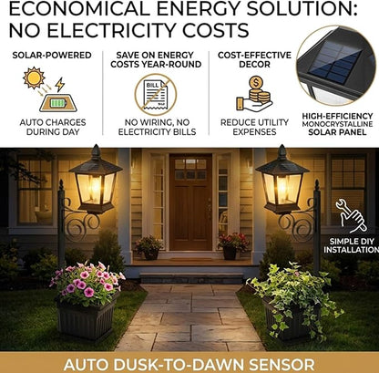 2-in-1 Outdoor Solar Lamp Post Light with Planter: Illuminate & Decorate Your Garden, 2-in-1 Solar Lamp Post with Planter, Solar Post Light with Planter, for Patio, Front/Back Door Decor (2 Set)