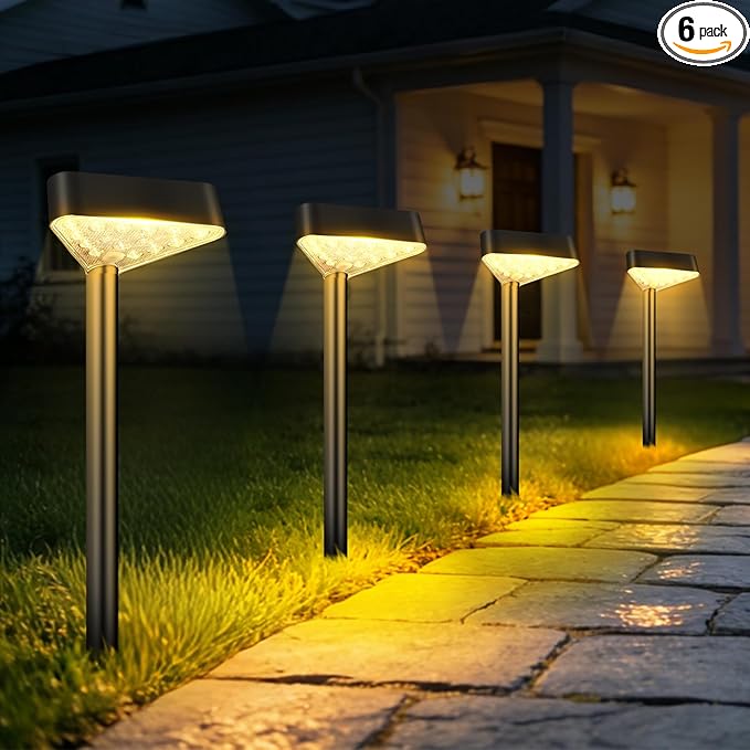 Solar Pathway Lights Outdoor, Bright LED Solar Landscape Lights, Waterproof Solar Garden Lights for Yard, Patio, Walkway, Lawn, Driveway(Warm White, 6 Pack)