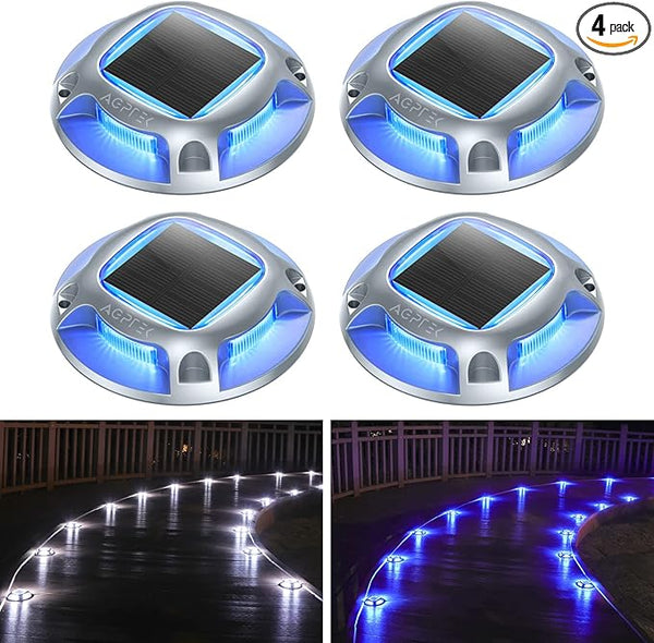 AGPTEK Solar Driveway Lights Outdoor 4 Pack, 2 Color Modes LED Deck Dock Marine Waterproof Security Marker Lights | Lumora