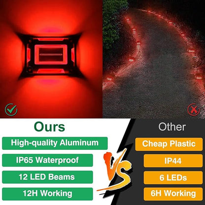 T-SUN Solar Deck Lights Outdoor 12 Pack, Red LED Driveway Deck Light Dock Marine Waterproof Driveway Marker Lights for Step Sidewalk Stair Garden Pathway Walkway Yard