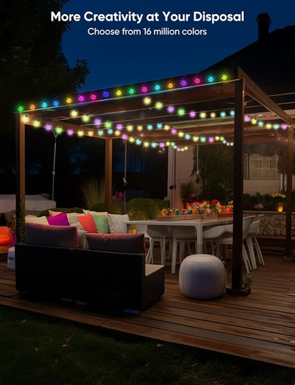 Outdoor String Lights 50FT, 25 Dimmable Color Changing LED Patio Lights with 54 Scene Modes, Warm White LED Bulbs for Outside, Christmas, Work with Alexa, Google, APP Control, IP65 Waterproof