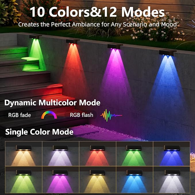 VOLISUN Solar Deck Lights 4 Pack, Warm White, Cool White and RGB Color Glow LED Large Size Lamp, IP65 Waterproof | Lumora