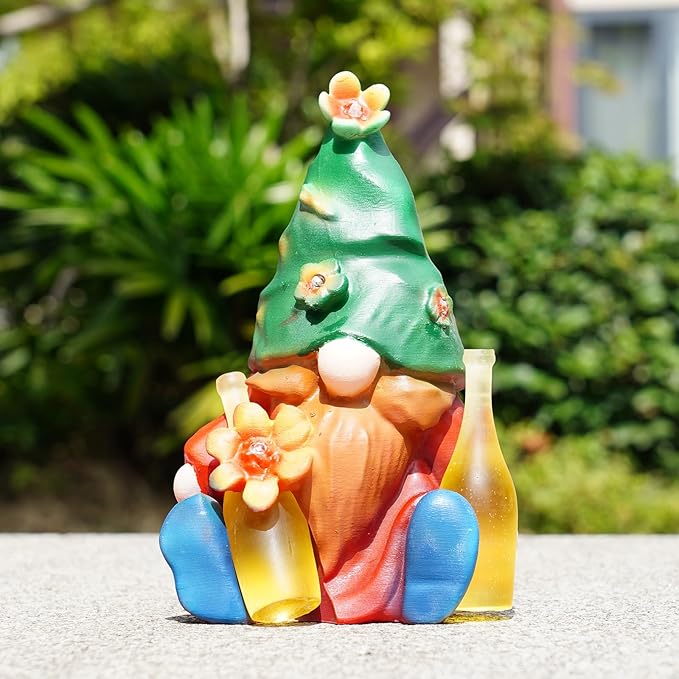 Solar Garden Statues Lights, 8.5" Christmas Outdoor Gnome Figurine with Auto On/Off for Yard Patio Decor, Gifts for Women, Grandma, Mom, Housewarming,Spring Garden Decor