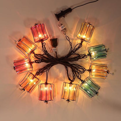 Outdoor String Lights Plug in with 10 Incandescent Bulbs, Multicolor Patio Lights Connectable Weatherproof Decorative Lantern String Lights for Gazebo Porch Bedroom Cottagecore Decor (Prism)