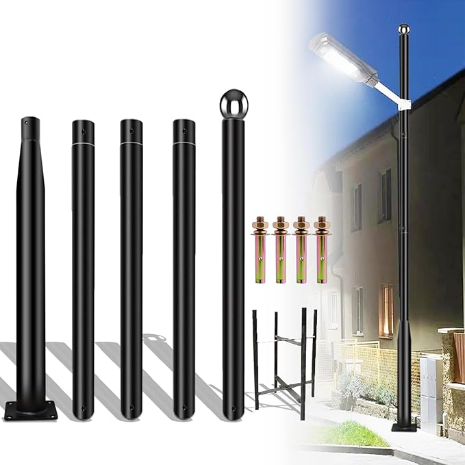 16Ft Tall Street Light Pole - Outdoor Metal Split Heavy Duty Street Lamp Post for Outside Large Solar Street Lights | Lumora