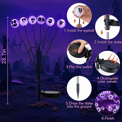 Tuanse 2 Pcs Outdoor Halloween Decorations Waterproof Halloween Solar Lights Scary Ghost Lights for Garden Yard Lawn Pathway (Purple)