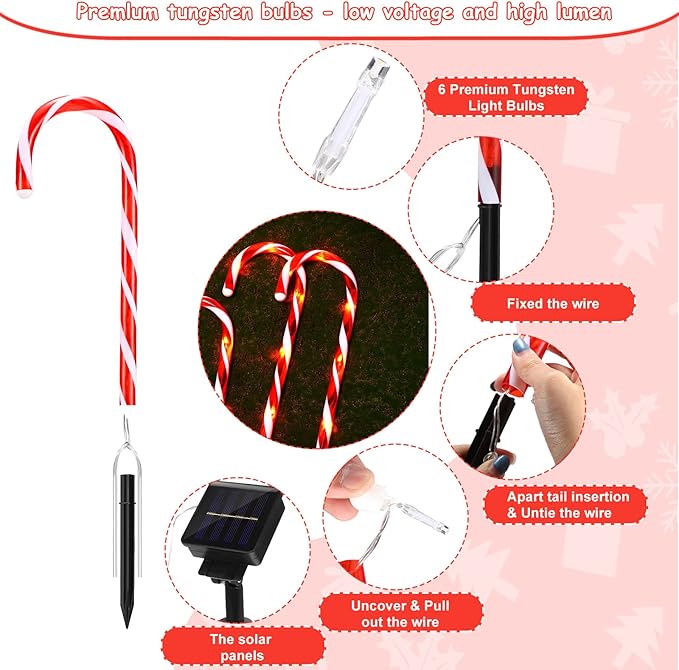 10 Pieces 10 Inch Christmas Garden Outdoor Solar Lights, Small Candy Cane Pathway Markers Lights Waterproof Outdoor | Lumora