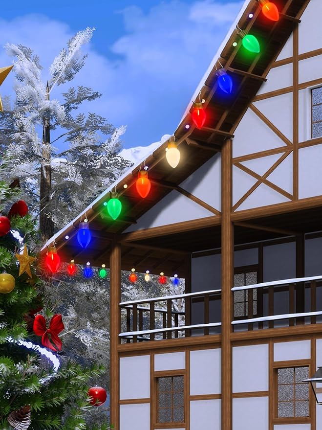 SUNSGNE Jumbo Christmas Lights, 16FT Large Christmas Lights with 10 Count 5'' LED Giant Multicolor Bulbs, C7 Big Bulb Vintage Christmas Light for Holiday Home Tree Roof Yard Garden Decor, Green Wire