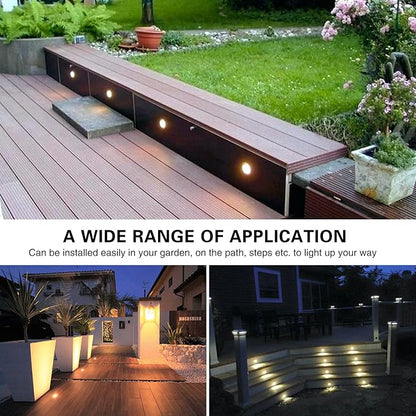 Led Deck Lights Outdoor Waterproof Low Voltage Stainless Steel 1W Outdoor Yard Garden Decoration Lamps Landscape Pathway Patio Step Stairs LED In-ground Lights Black Border(6pcs,Warm White)