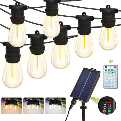 Color Changing Warm/Cool Solar Power Outdoor String Lights with Remote Control, for Backyard Garden Patio Pergola Gazebo Bistro Bedroom Christmas Wedding Party (29ft)