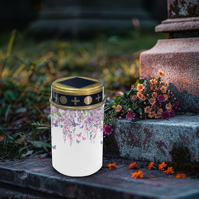 Butterfly Cemetery Solar Lights Floral Solar Lights Outdoor Waterproof Decorative for Outside Yard Landscape Path Walkway Driveway Lawn Decor Sympathy Memorial Lights