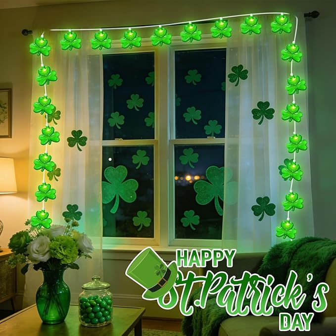 8.5FT Clear Green Shamrock Lights, St Patricks String Lights Outdoor Waterproof with 10 LED Light for rish Shamrock | Lumora