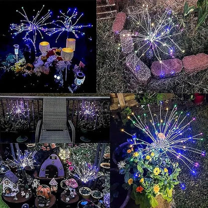 PINHEN Solar Firework Lights, 2 Pack Solar Garden Lights 200 LEDs 8 Lighting Modes Solar Lights Outdoor Waterproof for Garden Path Yard Patio Walkway Pathway Party Wedding Decorative (Colorful)